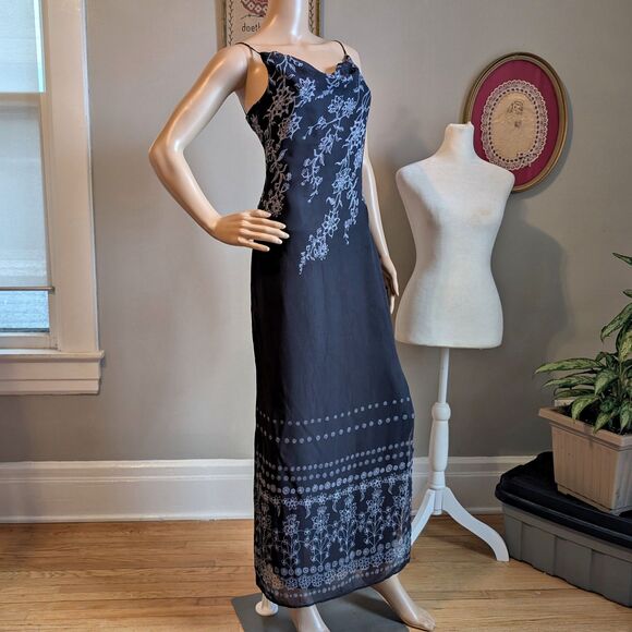 Vintage 1990s Rampage Slip Dress Floral Cottage Slit Whimsygoth Size 3 - Picture 4 of 16